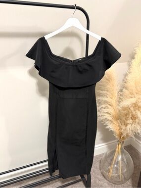 Fashion Nova Black Bandage Midi Dress – Off Shoulder Ruffle